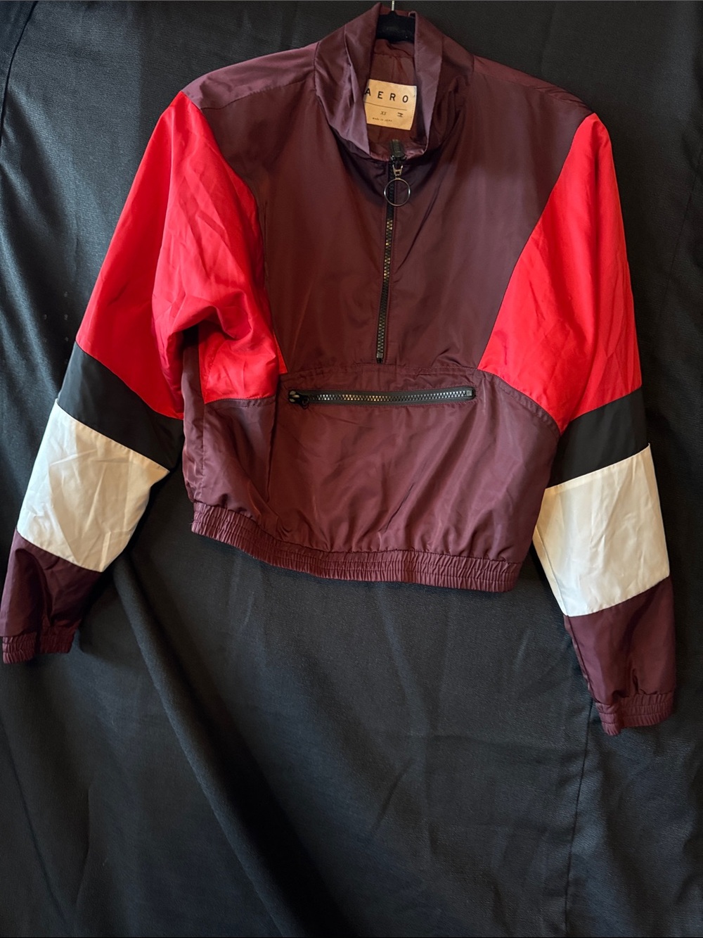 Aeropostale Maroon, Red, Black & White Colorblock Cropped Windbreaker